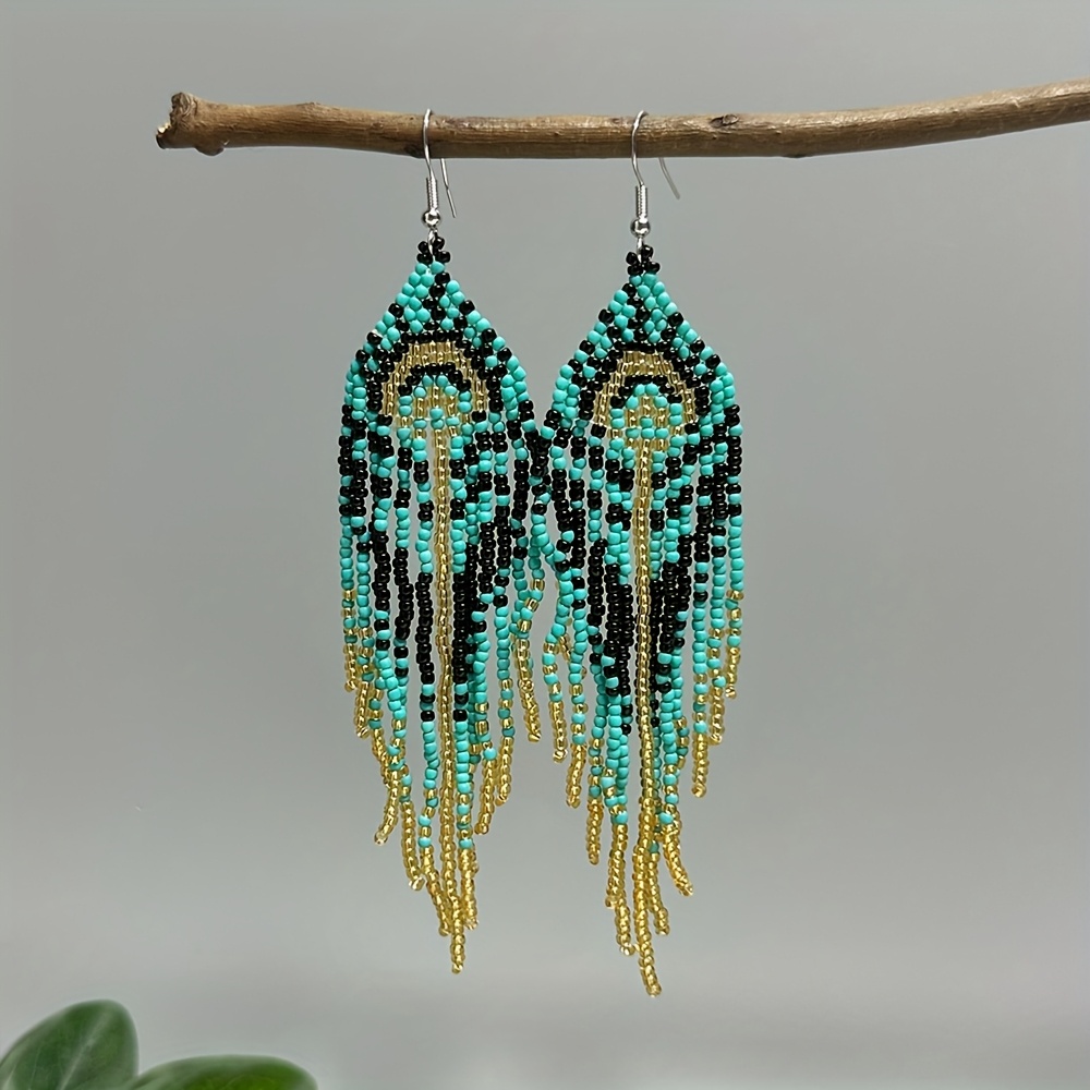 Vintage Dangle Beaded Earrings with Tassels